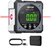 XUNTOP digitālais protoktors inklinometrs, lāzera līmeņrādis ar LCD displeju, C tipa interfeiss, IP54 ūdensizturīgs magnētiskais nivelēšanas lodziņš, kas paredzēts kokapstrādei, būvniecībai, dekorēšanai, DIY - pelēks