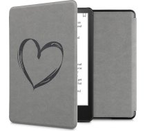 kwmobile Korpuss saderīgs ar Amazon Kindle Paperwhite (11th Gen - 2021) - mākslīgās ādas aizsargvāciņš - Heart Brush Grey