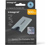 Integral SlimXpress Pro 500GB USB-C 3.2 Gen 2x2 portatīvais ārējais SSD - 2000MB/s lasīšanas ātrums un 2000MB/s rakstīšanas ātrums. Plug & Play. Saderīgs ar Mac, PC, Android, Xbox un Playstation.