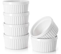 DOWAN Creme Brulee trauku komplekts, 6 x 235 ml, nesadalās suflie veidnes, drošas krāsnī, porcelāna trauciņi ragu fin bļodiņām, garšīgām piedevām, smalkmaizītēm, panna cotta, droši mazgāt trauku mazgājamā mašīnā, diametrs 10 cm, balt