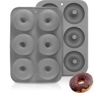 UOSIWYA Silikona donutu veidne, 6 dobumu pārtikas kvalitātes silikona cepšanas paplātes, neslīpo silikona veidnes donutu cepšanas pannai, pelēkas, 2 gab. iepakojumā