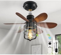 Ganeed ieskrūvējama griestu ventilatora gaismas ligzda ar tālvadības pulti E27 Mazie ventilatori guļamistabai Lauku mājas industriālā stila lampa iekštelpu veļas mazgātavai garāžai gaitenim foajē melns