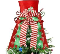 LATERN Ziemassvētku eglītes rotājums, 30 cm liela sarkana eglīšu mežģīņu cepure ar svītrainu lenti un lollipopu mājas Ziemassvētku svētku ziemas dekoram, galda rotājumi