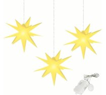 OVILUM Luminous Star 3D ar LED apgaismojumu, 3 gab., dzeltens, diametrs 27 cm, 3D zvaigzne ar 15 uzgaļiem, izturīga pret laikapstākļiem, dārza rotājums, dzīvojamā istaba, Ziemassvētku rotājums, Ziemassvētku zvaigzne, ar taimeri,