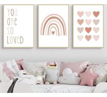 Ueiwffzo 3 plakātu komplekts bērnu istabai, rozā Rainbow Daisy Pictures, rozā plakāti un mākslas darbi, audekla attēli, meiteņu bērnu istabas iekārtojums, bez rāmja (B, 50 x 70 cm)