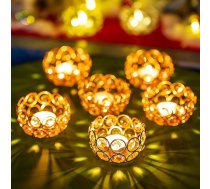 Sziqiqi Crystal tējas sveces turētājs, 6 gab., Ramadāna sveces turētājs, stikla tējas sveces turētājs pusdienu galdam, dekorēšanai, kāzām, dzimšanas dienas svinībām, 8 cm, zelta metāla malas