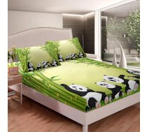 Bērnu Panda Cute Animal Pattern Fitted Sheet 90 x 200 cm bērnu zēniem zēniem meitenēm Karikatūra Panda lācis ģimenes gultas komplekts zaļš bambusa koka dekors Fitted Sheet Room Decor 2 gab.