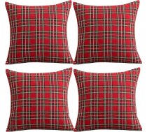 4 spilvenu pārvalku komplekts Ziemassvētku komplekts, Qelus Checked Plaid Cushion Cover 45 x 45 cm, Ziemassvētku spilvenu pārvalks Dekoratīvie spilvenu pārvalki Kokvilnas poliesters dzīvojamai istabai Dīvāns Guļamistaba (sarkans, maza rūtiņa)