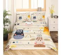 Zoodārza dzīvnieku gultas veļa 135 x 200 cm Bērnu gudrs žirafe gultas veļas komplekts zēniem meitenēm meitenes Rainbow sega segu Brown Stripes Decor sega segu vāku Triangles Dots Stars gultas veļas komplekts 2 gabali mikrošķiedra