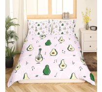 Homemissing Avocado sega segu komplekts Bērnu gudrs karikatūra Avocado ģitāra gultas komplekts 135 x 200 cm Meitenes mūzikas tēma augļu gultas komplekts pusaudžiem rozā istabas dekors ar 1 spilvendrānu