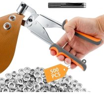 Ecraft Eyelet knaibles instrumentu komplekts: (10 mm) ar 500 sudraba caurulītēm Eyelet knaibles Metāla caurulīšu komplekti Eyelet Hole Punch Set Banner Maker Machine audumiem, brezenta caurulītēm, saules burām