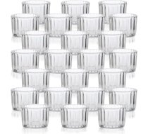 BSTKEY Pack of 24 Clear Glass Tea Light Holders Dekoratīvie vertikālie vertikālie graudu stikla stabiņa sveču statīvi galda dekorēšanai Votive Candle Holder kāzu dzimšanas dienas svinībām