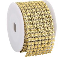 3 gabali Rhinestone Mesh Mesh Roll, Rhinestone Ribbon Trim, apdares lentes, dzijas ruļļi, Shiny Crafts, dimanti, Rhinestone Wrap, Ziemassvētku rotājums, Pearl Trim (zelta)