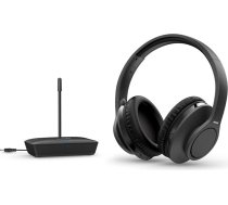 Philips Audio TAH6005BK/10 bezvadu austiņas televizoram pāri ausīm (100 m diapazons, 18 stundu atskaņošanas laiks, 30 mm neodīma draiveris, pasīvā trokšņu izolācija, regulējama galvas lente), melnas, viens izmērs