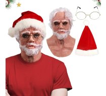 Yearsahrk 3 gabali Ziemassvētku vecīša maska Ziemassvētku cepure brilles Reālistiska vecā cilvēka maska Karnevāla Helovīna kostīms Lateksa maskas rekvizīti