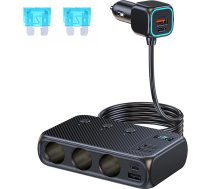 9 in 1 USB C auto lādētājs auto cigarešu aizdedzinātāja sadalītājs 171 W ar trīskāršu 12 V/24 V kontaktdakšu uzlādes kabeļa sadalītāju ar 4 USB + diviem PD portiem, ar atsevišķu slēdzi, LED sprieguma displeju