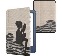 kwmobile Flip Case saderīgs ar Amazon Kindle (2022) Case - E-grāmatu lasītāja futrālis - Sieviete lasa Black Beige