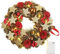 Britesta Durvju vainags Ziemassvētku vainags 20 silti balts LED taimeris ar akumulatoru 28cm (Durvju vainags Ziemassvētku LED taimeris)