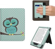 kwmobile Flip Cover saderīgs ar Kobo Clara BW/Clara Colour/Tolino Shine (5) / Shine Colour - Futrālis ar rokas siksniņu Owl Sleep Turquoise Brown Mint Green