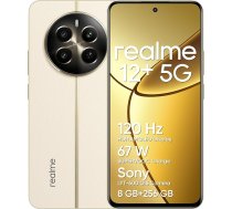 realme 12+ 5G viedtālrunis 8+256GB ar NFC, Sony LYT-600 OIS portretu kamera, 120Hz AMOLED displejs, lietusdrošs Smart Touch, 67W Supervooc, Navigator Beige (bez adaptera)