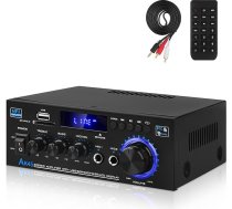 HiFi pastiprinātājs ar Bluetooth, mini stereo audio pastiprinātāja sistēma 2.0 kanāli 400W x 2 jaudas pastiprinātājs ar FM radio, BT, MIC, SD/USB ieeju, audio kabelis mājas kinozāles skaļrunim