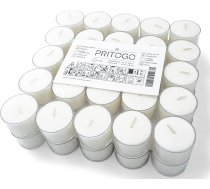 Pritogo tējas lampiņas ar plastmasas vāciņu, baltas, 50 gab., diametrs 3,8 x 2,5 cm, nesatur kvēpus, degšanas laiks: 9 stundas