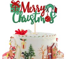 Xsstarmi 1 Pack Merry Christmas Cake Topper Glitter Ziemassvētku dāvanas Grinch Hand Cake Pick Ziemassvētku tēma Happy New Year Birthday Party Cake Dekorācijas piederumi