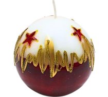 Eleganta bumbu svece, galda svece, dekoratīvā svece, vaska svece ar Ziemassvētku motīvu, Ziemassvētku svece kā bumba 8 cm Ziemassvētku zvaigzne, baltā, sarkanā un zelta krāsā.