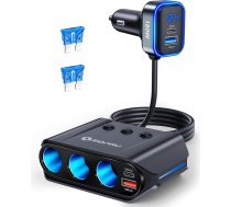 SONRU 7 in 1 auto lādētājs, [Dual PD & QC 3.0] 180W ātrās uzlādes USB cigarešu aizdedzinātāja 12V/24V auto lādētājs USB C ar voltmetru, saderīgs ar iPhone 16 15 Pro Max, iPad, Samsung