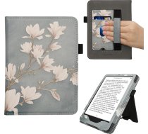 kwmobile Flip Cover saderīgs ar Amazon Kindle Paperwhite (2024)/Colorsoft - Hülle mit Handschlaufe Magnolien Taupe Weiß Blaugrau