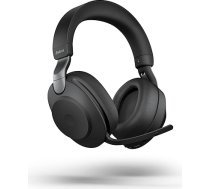Jabra Evolve2 85 UC bezvadu austiņas ar Link380c un uzlādes statīvu, stereo, melnas - bezvadu Bluetooth austiņas zvaniem un mūzikai, 37 stundu akumulatora darbības laiks, uzlabotas trokšņu slāpēšanas austiņas