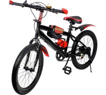 SYNCMH bērnu kalnu velosipēds, 20 collu velosipēds zēniem un meitenēm ar ūdens pudeli un statīvu, 7 pārnesumi, dubultā bremžu sistēma, melns un sarkans