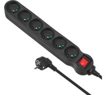 Strāvas pagarinātājs , 6 kontaktligzdu pagarinātājs, ar slēdzi, melns, 2300 W, 5 m, MCE188