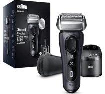 Braun Series 8 vīriešu skuveklis ar 3+1 skūšanās galviņu, elektriskais skuveklis un trimmeris precizitātei, Sonic tehnoloģija un 40° galviņa ar kontūru regulēšanu, tīrīšanas stacija, mitrs un sauss, 8463 cm3, pelēks