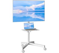 Mobilais TV statīvs uz riteņiem 23-60 collu plazmas/LCD/LED televizoriem, portatīvs TV statīvs ar plauktu portatīvajam datoram, regulējams augstums, pārvietojams TV grozs uz riteņiem līdz 25 kg, maks. VESA 400 x 400 mm (balts)