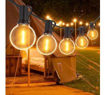 LED pasaku gaismas āra apgaismojums, 7,6 m pasaku gaismas spuldzes ar 12 + 1 G40 spuldzēm, ūdensizturīgas pasaku gaismas āra spuldzes silti baltas dārzam, ballītēm