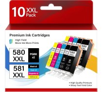 PGI 580XXL CLI-581XXL PGI 580XXL CLI-581XXL printeru kasetnes, kas saderīgas ar Canon printeru kasetnēm 580 581 XXL, paredzētas Canon Pixma TS6350a TS6300 TS705a TS9550 TR8550, 10 gab., PGBK & BK/C/C/M/Y, daudzkrāsains iepakojums