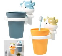 Zuxbolf Pack of 2 zobu suku turētāji bērniem Zobu suku turētājs Bez urbšanas Zobu suku turētājs ar kausu Cartoon zobu suka kauss stāvēt sienas zobu suka kauss Bērnu zobu suka turētājs vannas istabai