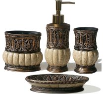 Pumkins Retro vannas istabas piederumu komplekts, kurā ietilpst 1 krūze, 1 zobu birstes turētājs, 1 ziepju trauks un 1 ziepju dozators, mājas un darba virsmas rotājums, tualetes galds, dāvana mājokļa iekārtošanai