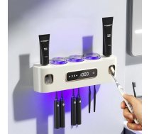 Vannas istabas organizētājs Zobu suku turētājs Elektriskais zobu pastas dozators bērniem un pieaugušajiem Visu cauruļu izspiedējs, 2 zobu pastas dozatori ar 6 vietām zobu birstēm un 3 kausiņiem (balts)