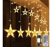 Salcar LED gaismas aizkars 12 zvaigžņu pasaku gaismas ūdensizturīgs logiem, dārzam, mājai, LED zvaigžņu dekoratīvs aizkars, IR tālvadības pults, 31 V droša barošanas avota spriegums - silti balts