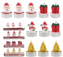 OMIGA 12 mini tējas svecīšu Ziemassvētku sveces Ziemassvētku tējas sveces bez aromāta 5 x 4 cm Ziemassvētku sveces galda rotājums Santa Sniegavīrs Ziemassvētku priekšvakarā Crazy Ziemassvētku sveces