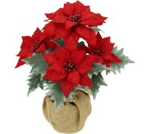 Poinsettie Mākslīgais zieds džutas podā Poinsettia Ziemassvētku zvaigzne Ziemassvētku dekorēšana Ziemassvētku ziedu dekorēšana Mākslīgais zieds Ziemassvētku dekoratīvais ziedu zars X'Mas pušķis Dāvanu dekorēšana