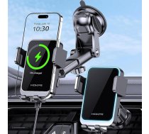 MOKPR Auto mobilā tālruņa turētājs ar uzlādes funkciju, 15 W induktīvās uzlādes stacija, auto ventilācijas vējstikls priekšējā paneļa vējstiklam iPhone 16/15/14/14/13/12 sērijas tālruņiem un Samsung S24/23/22 LG ar LED apgaismojumu (mel