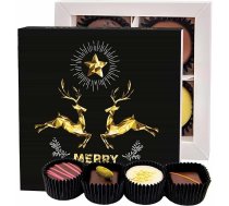 Hallingers Merry Christmas Golden Elk - Ražošanas šokolāde Ziemassvētku dāvana, roku darbs bez spirta no smalka kakao šokolādes (kaste) - dāvanu idejas Ziemassvētki un dāvanas Adventes kalendārs | Gl