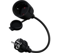 HuaLiSiJi Schuko pagarinātājs īss melns 16 A / 250 V Schuko pagarinātājs īss aizsargkontaktu pagarinātājs, IP44 kabelis lietošanai ārpus telpām vai telpās, mājās, birojā (melns, 1 m)