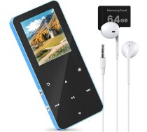 64 GB MP3 atskaņotājs Bluetooth, MP3/MP4 atskaņotājs ar skaļruni, austiņas, TF kartes slots, piemērots kā audio grāmata/ciparu audio atskaņotājs, 1,8 collu krāsu ekrāns, FM radio, video, balss ierakstīšana, ar sporta veidu