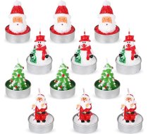 Gukasxi Ziemassvētku tējas gaismas sveces roku darbs Santa Claus Sniegavīrs Acorn Tree Candles, Ziemassvētku nearomatizētas tējas gaismas sveces Ziemassvētku mājas dekorēšanai dāvanas Pack of 12