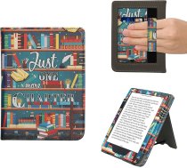 kwmobile Flip Cover saderīgs ar Kobo Clara BW/Clara Colour/Tolino Shine (5) / Shine Colour - Futrālis ar rokas siksniņu Bibliotēkas tematika Daudzkrāsains