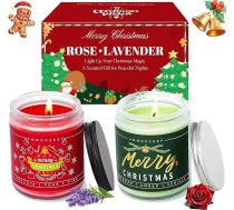 ALLONY Duftkerzen im Glas, Weihnachtskerzen aus Glas für Frauen, Weihnachtskarten, Rose Lavendel, Sojawachs für Kerzen, Kerze im Glas für Garten, Balkon, Tischdeko, Geburtstag, Hauseinweihung, 200g